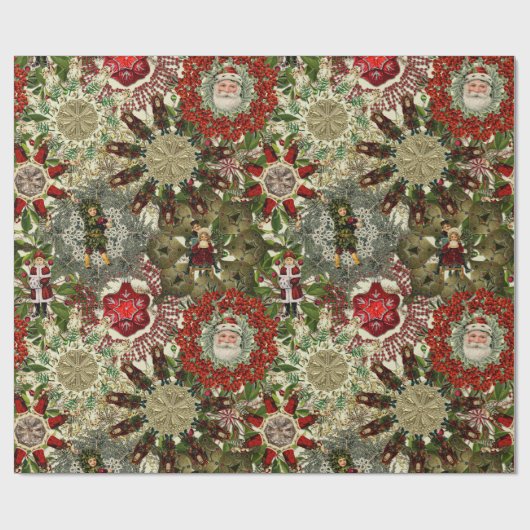Victoriaans kerstbekkenwiercollage cadeaupapier (Vlak)