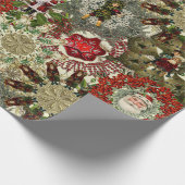 Victoriaans kerstbekkenwiercollage cadeaupapier (Hoek)