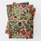 Victoriaans kerstbekkenwiercollage inpakpapier vel (In situ)