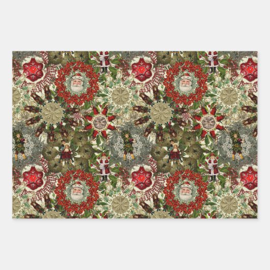 Victoriaans kerstbekkenwiercollage inpakpapier vel (Voorkant)