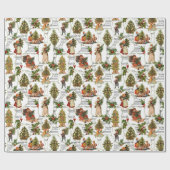 Victoriaans kerstbomen, Holly & Music Cadeaupapier (Vlak)