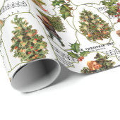 Victoriaans kerstbomen, Holly & Music Cadeaupapier (Rol Hoek)