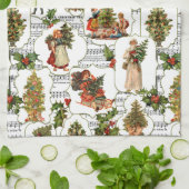 Victoriaans kerstbomen, Holly & Music Theedoek (Gevouwen)