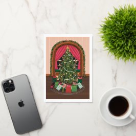 Victoriaans kerstboom folie feestdagenkaart