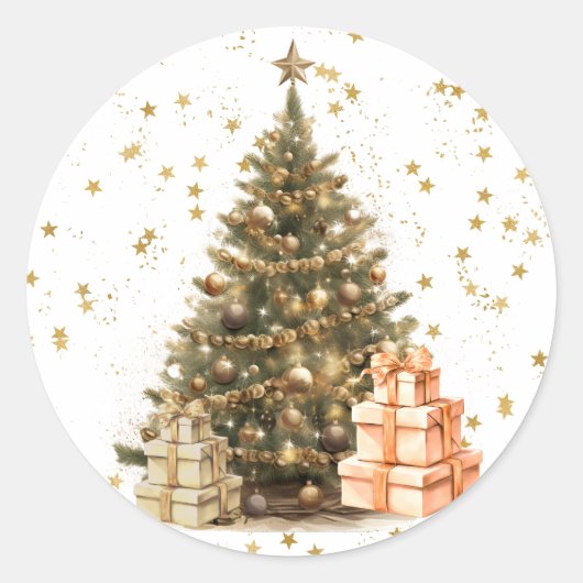 Victoriaans kerstboom met cadeaus Ronde Sticker (Voorkant)