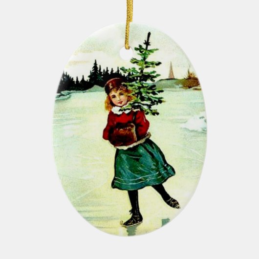 Victoriaans kerstboommeisje keramisch ornament (Voorkant)