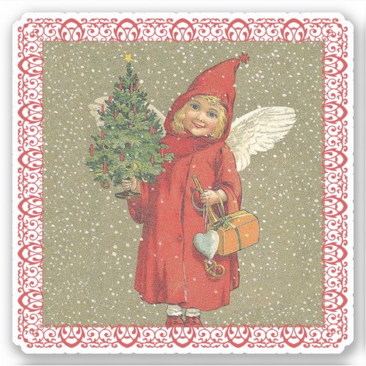 Victoriaans kerstboomsneeuw met de kleine engeleng sticker (Voorkant)