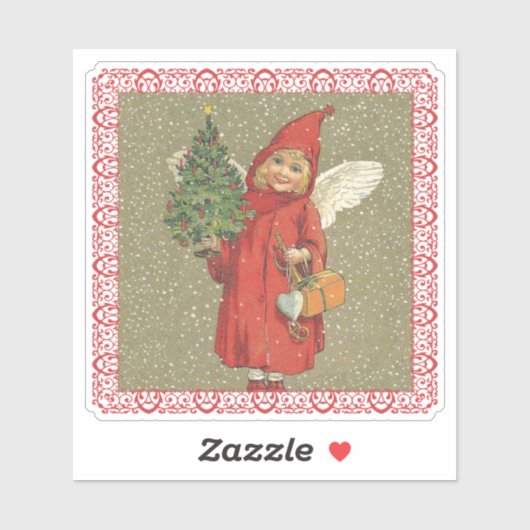 Victoriaans kerstboomsneeuw met de kleine engeleng sticker (Vel)