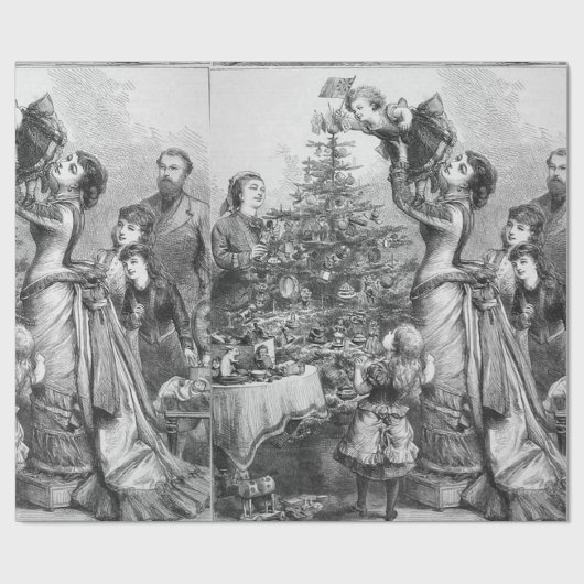 Victoriaans kerstboomster cadeaupapier (Vlak)