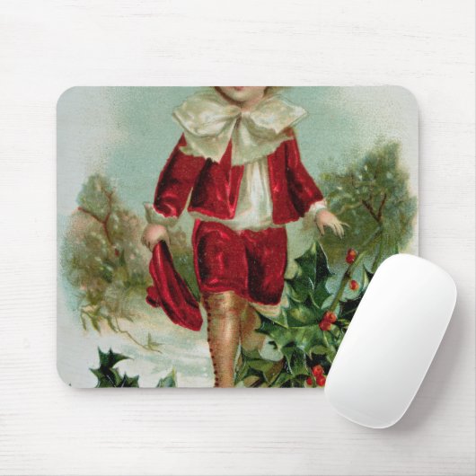 Victoriaans kerstbriefkaart met een jongen muismat (Met muis)