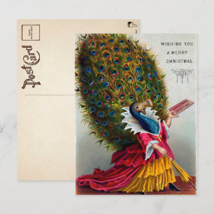  Victoriaans kerstBriefkaart met Peacock  Briefkaart