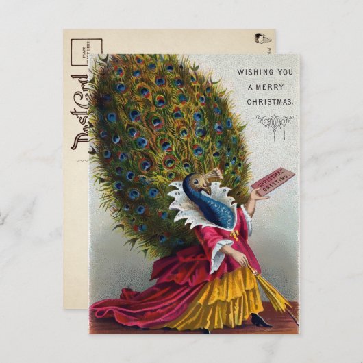  Victoriaans kerstBriefkaart met Peacock Briefkaart (Voorkant / Achterkant)