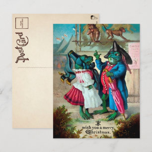 Victoriaans kerstBriefkaart van kikkers Briefkaart