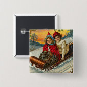 Victoriaans kerstButton Vierkante Button 5,1 Cm (Voorkant /achterkant)