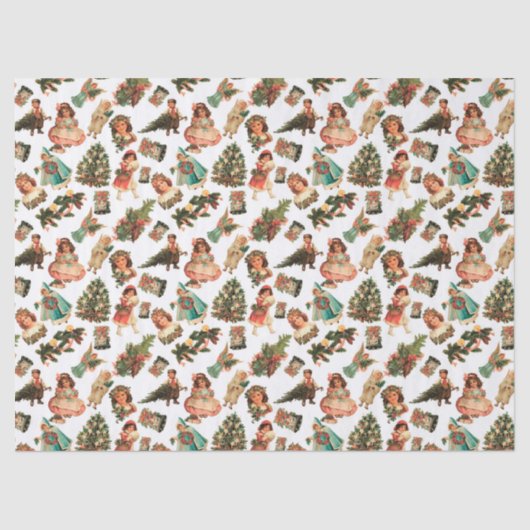 Victoriaans kerstcadeaupapier tissuepapier (Voorkant)