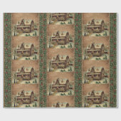 Victoriaans kerstcadeautje in Winter Illustratie Cadeaupapier (Vlak)