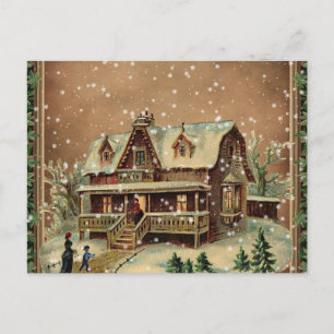 Victoriaans kerstcadeautje in Winter Illustratie Feestdagenkaart