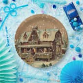 Victoriaans kerstcadeautje in Winter Illustratie Papieren Bordje (Feest)