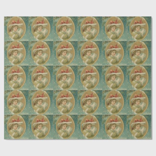  Victoriaans kerstdame Cadeaupapier (Vlak)