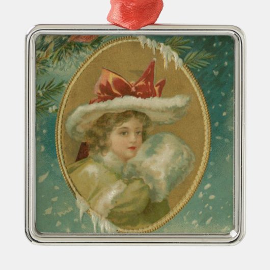  Victoriaans kerstdame Metalen Ornament (Voorkant)