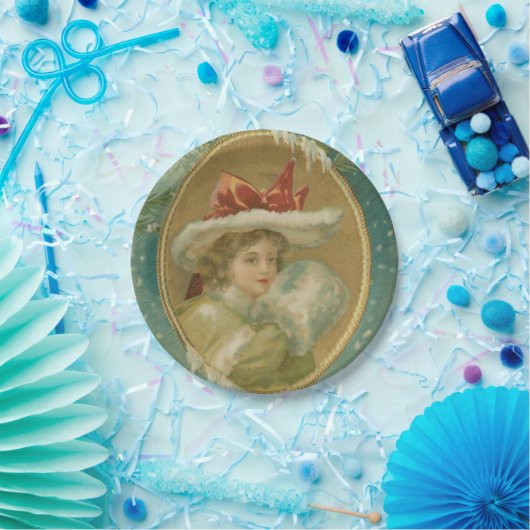 Victoriaans kerstdame Papieren Bordje (Feest)