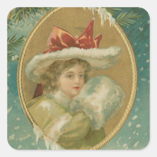  Victoriaans kerstdame Vierkante Sticker (Voorkant)