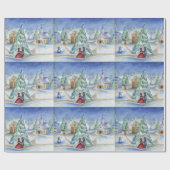 Victoriaans kerstdorp cadeaupapier (Vlak)