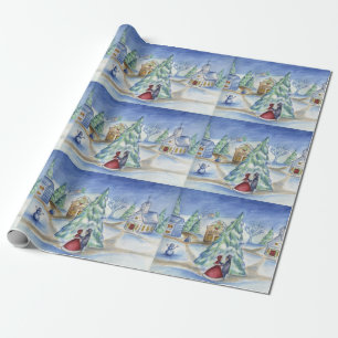 Victoriaans kerstdorp cadeaupapier