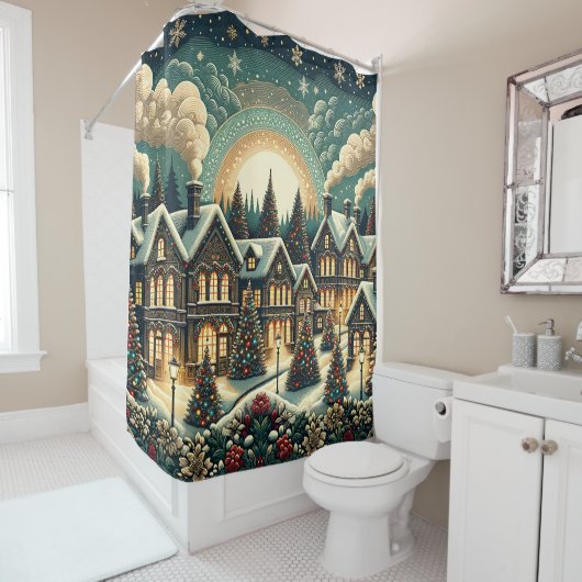 "Victoriaans kerstdorp" Douchegordijn (In situ)