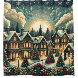 "Victoriaans kerstdorp" Douchegordijn