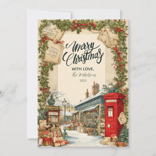 Victoriaans kerstdorp feestdagenkaart (Voorkant)