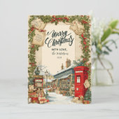 Victoriaans kerstdorp feestdagenkaart (Staand voorkant)