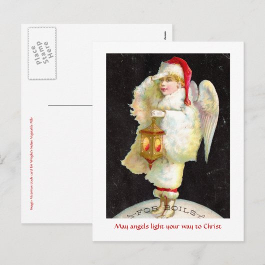 Victoriaans kerstengel feestdagenkaart (Voorkant / Achterkant)