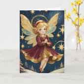 Victoriaans Kerstfee Persoonlijke tekst Kaart (Gele Bloem)