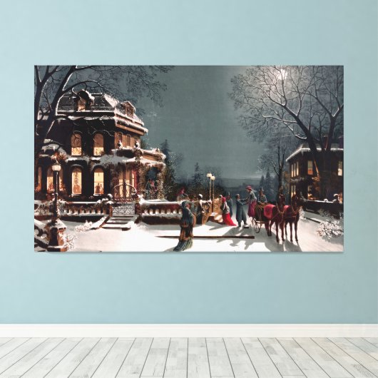 Victoriaans kerstfeest grote canvas print (Insitu (Houten vloer))
