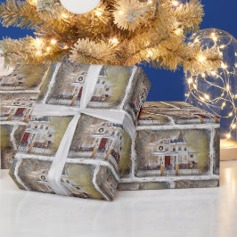 Victoriaans kerstfeest in de winter cadeaupapier