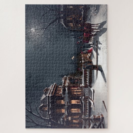 Victoriaans kerstfeest in winterkoets legpuzzel (Verticaal)