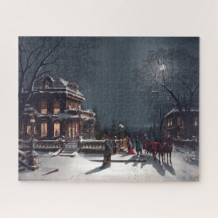 Victoriaans kerstfeest in winterkoets legpuzzel