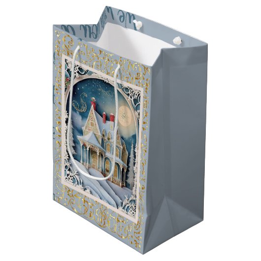  Victoriaans kerstfeest Medium Cadeauzakje (Voorkant Gekanteld)