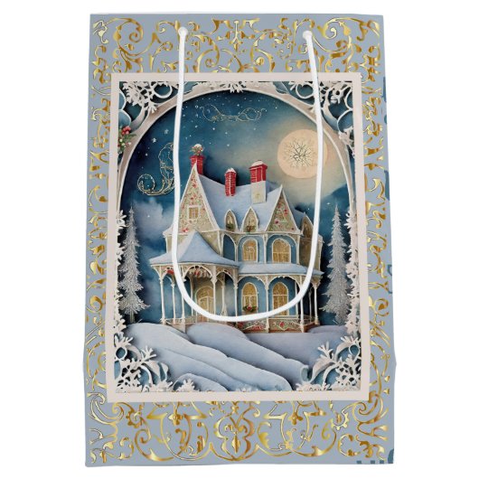  Victoriaans kerstfeest Medium Cadeauzakje (Achterkant)