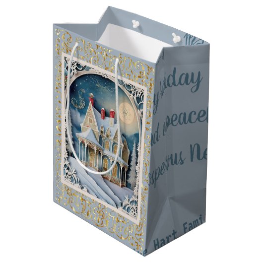  Victoriaans kerstfeest Medium Cadeauzakje (Achterkant Gekanteld)