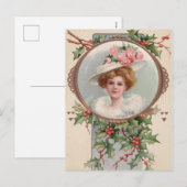  Victoriaans kerstfeest met Mistletoe Berries Feestdagenkaart (Voorkant / Achterkant)