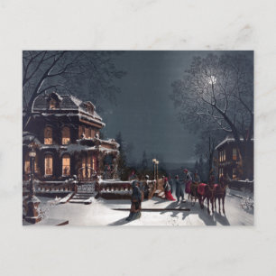 Victoriaans kerstfeest met winterfeest feestdagenkaart