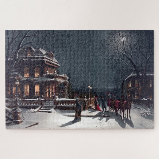 Victoriaans kerstfeest met winterfeest legpuzzel (Horizontaal)