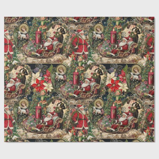  Victoriaans Kerstfeest & Rijke Montage Cadeaupapier (Vlak)