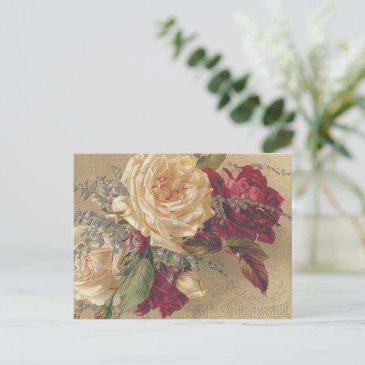 Victoriaans kerstfeest Rozen Briefkaart (Staand voorkant)