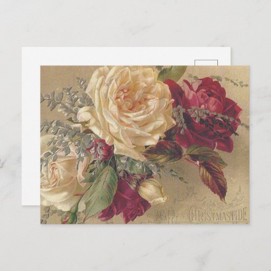 Victoriaans kerstfeest Rozen Briefkaart (Voorkant / Achterkant)