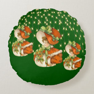 Victoriaans kerstfeestDame Green met Gold String-l Rond Kussen