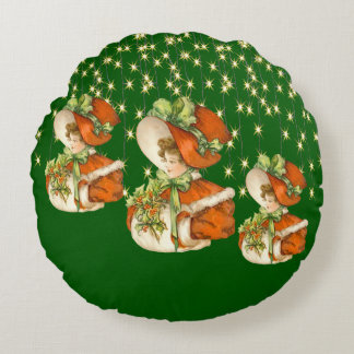 Victoriaans kerstfeestDame Green met Gold String-l Rond Kussen