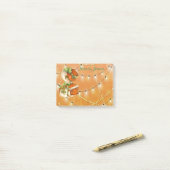 Victoriaans kerstfeestDame Oranje achtergrond met  Post-it® Notes (Op bureau)